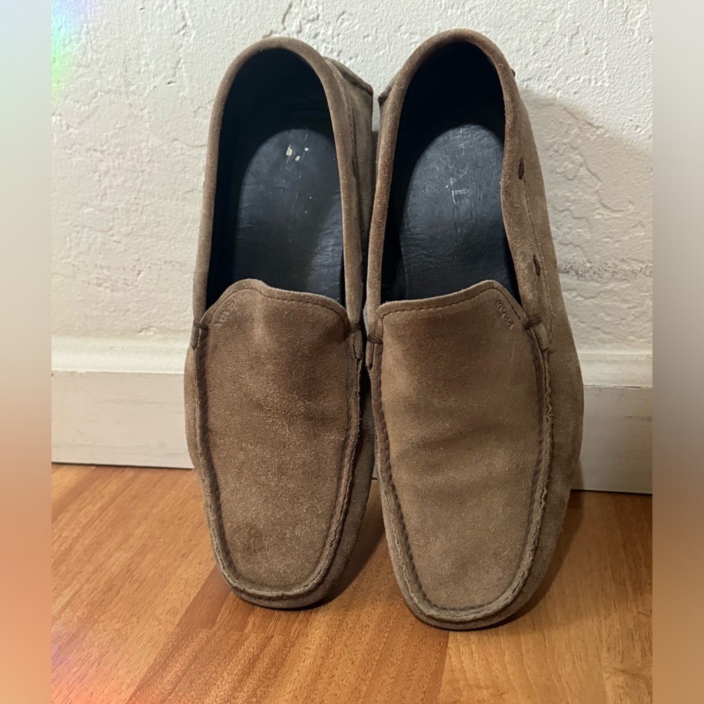 Prada 2D 1101 brown suede mocassin shoes Sz UK 13, US 10 fits long narrow 9.5